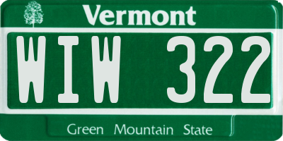 VT license plate WIW322