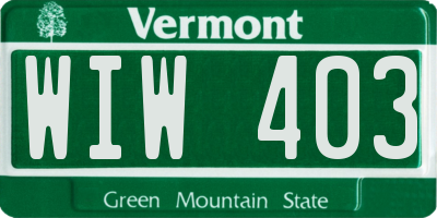 VT license plate WIW403