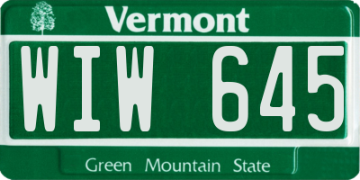 VT license plate WIW645