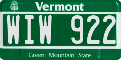 VT license plate WIW922