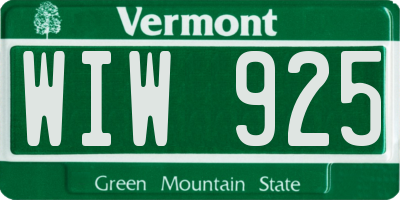 VT license plate WIW925