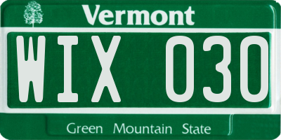 VT license plate WIX030