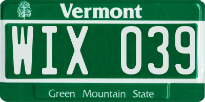 VT license plate WIX039