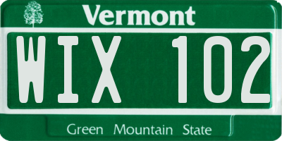 VT license plate WIX102