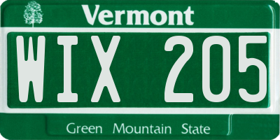 VT license plate WIX205