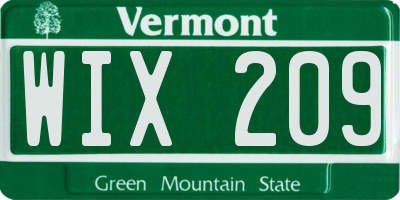 VT license plate WIX209