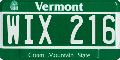 VT license plate WIX216