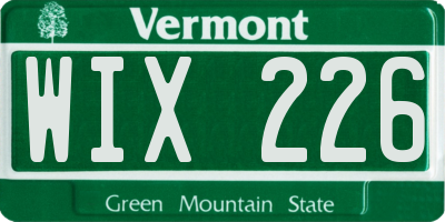 VT license plate WIX226
