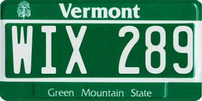 VT license plate WIX289