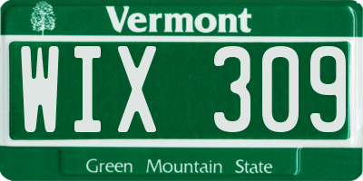 VT license plate WIX309