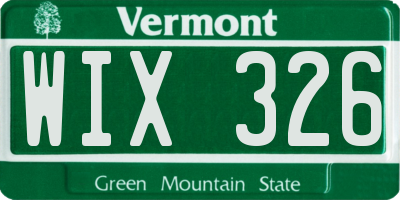 VT license plate WIX326