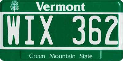 VT license plate WIX362