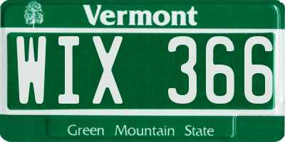 VT license plate WIX366
