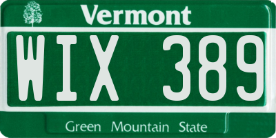 VT license plate WIX389
