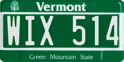 VT license plate WIX514