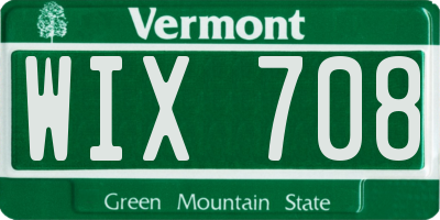 VT license plate WIX708