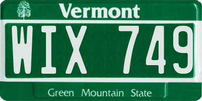 VT license plate WIX749