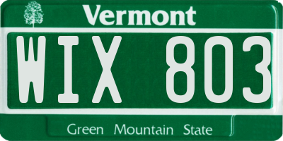 VT license plate WIX803