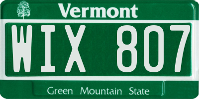 VT license plate WIX807