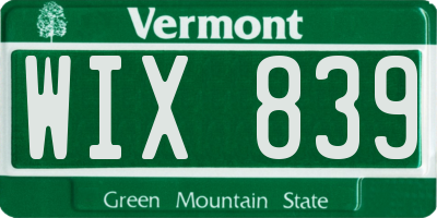 VT license plate WIX839