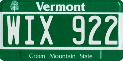 VT license plate WIX922