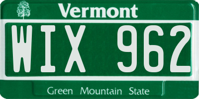 VT license plate WIX962