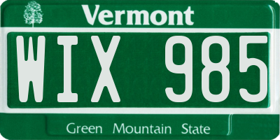 VT license plate WIX985