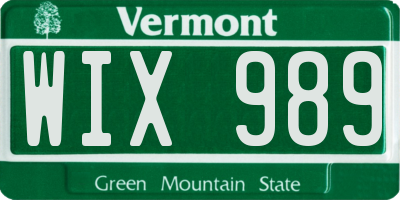 VT license plate WIX989
