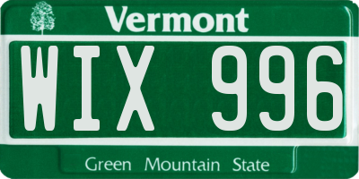VT license plate WIX996