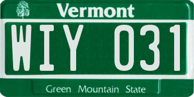 VT license plate WIY031