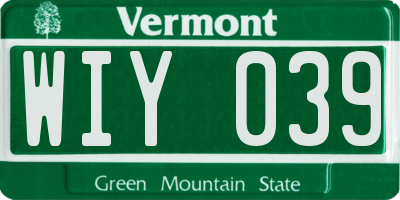 VT license plate WIY039