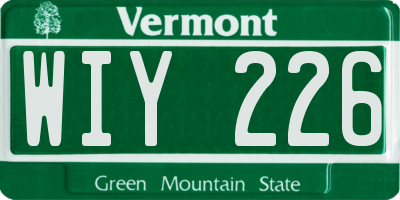 VT license plate WIY226