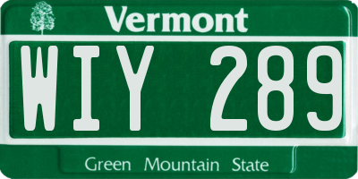 VT license plate WIY289