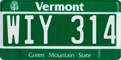 VT license plate WIY314