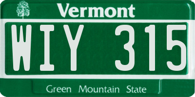 VT license plate WIY315