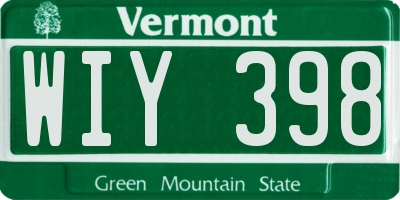 VT license plate WIY398