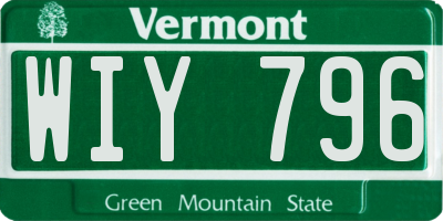 VT license plate WIY796