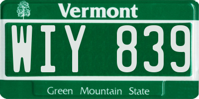 VT license plate WIY839