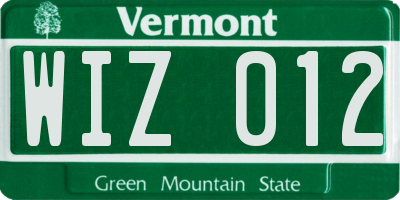 VT license plate WIZ012