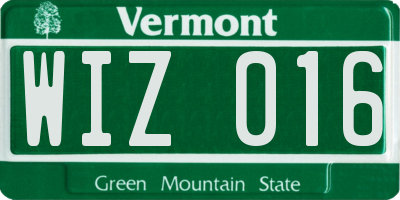 VT license plate WIZ016