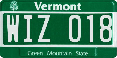 VT license plate WIZ018