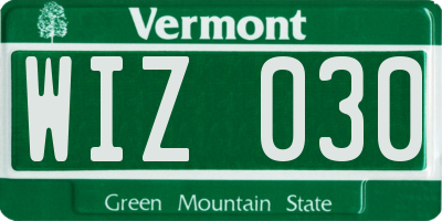 VT license plate WIZ030