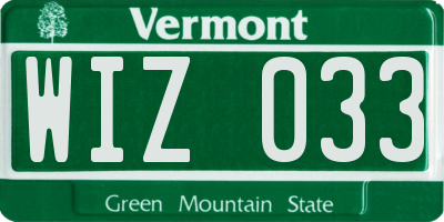 VT license plate WIZ033
