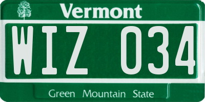 VT license plate WIZ034