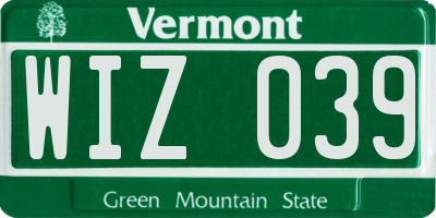 VT license plate WIZ039