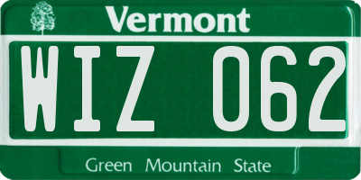 VT license plate WIZ062