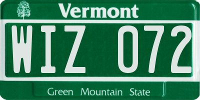 VT license plate WIZ072