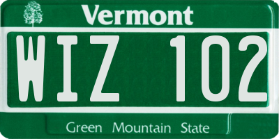 VT license plate WIZ102
