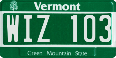 VT license plate WIZ103