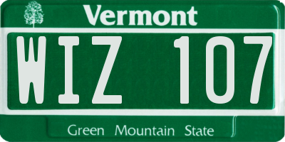 VT license plate WIZ107